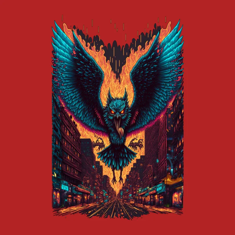 Phoenix urban cityscape fire wings Female T-Shirt