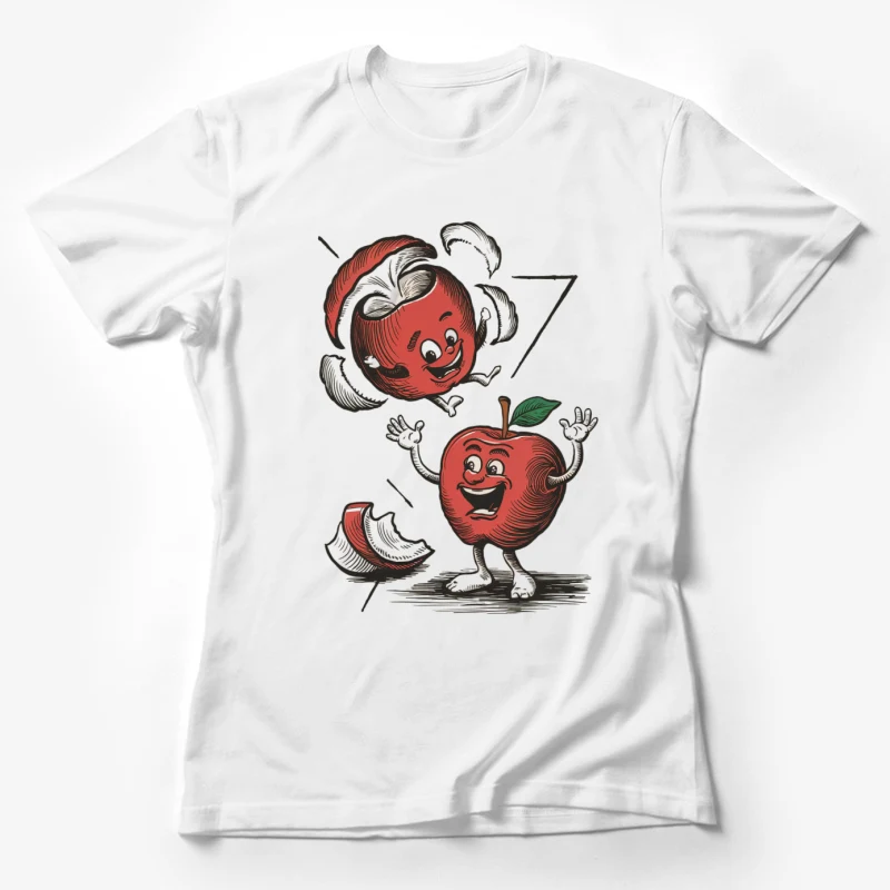 pples cartoon anthropomorphic fruits smiling illustration vintage style cheerful Female T-Shirt