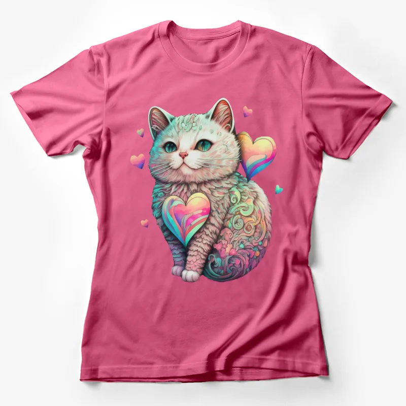 Cat colorful hearts fantasy art cute pastel colors Female T-Shirt