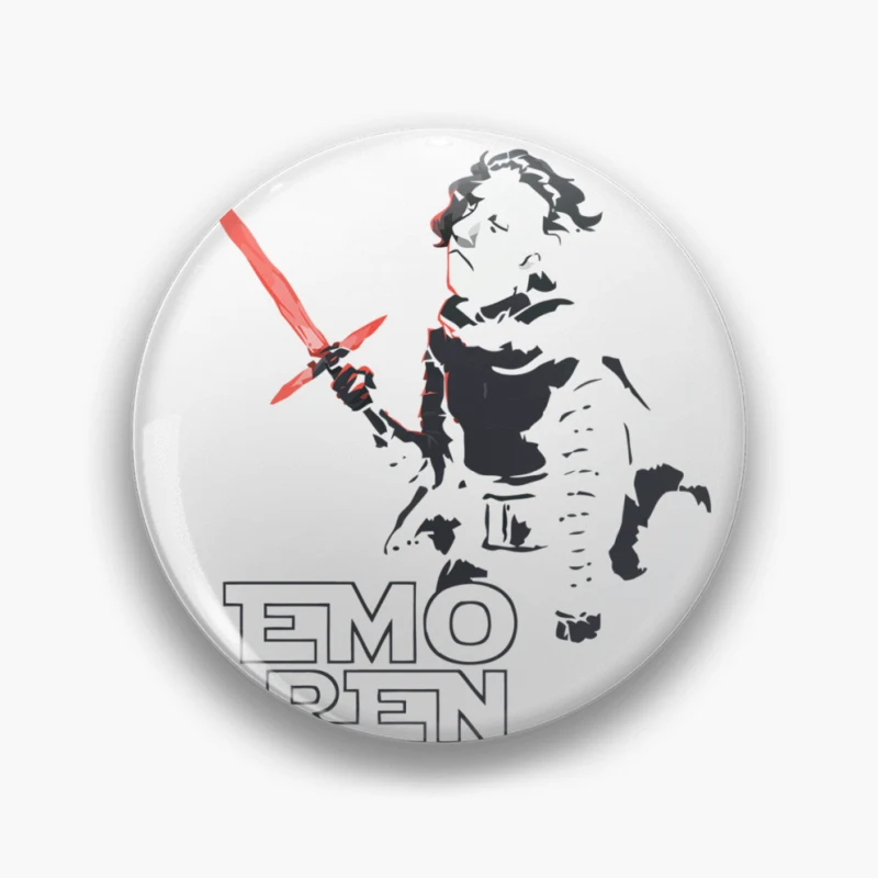 Emo Kylo Ren: A Star Wars Parody in Minimalist Black and White Pin