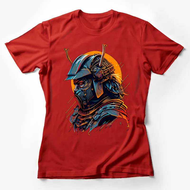 Samurai warrior helmet armor illustration futuristic sci-fi Female T-Shirt