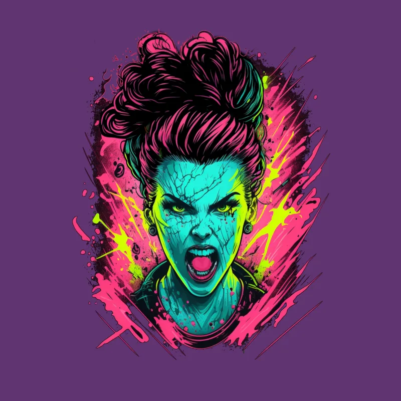 Portrait expressive face vibrant colors punk aesthetic graffiti style Female T-Shirt