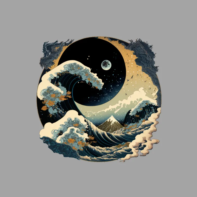 Waves ocean moon night sky Male T-Shirt