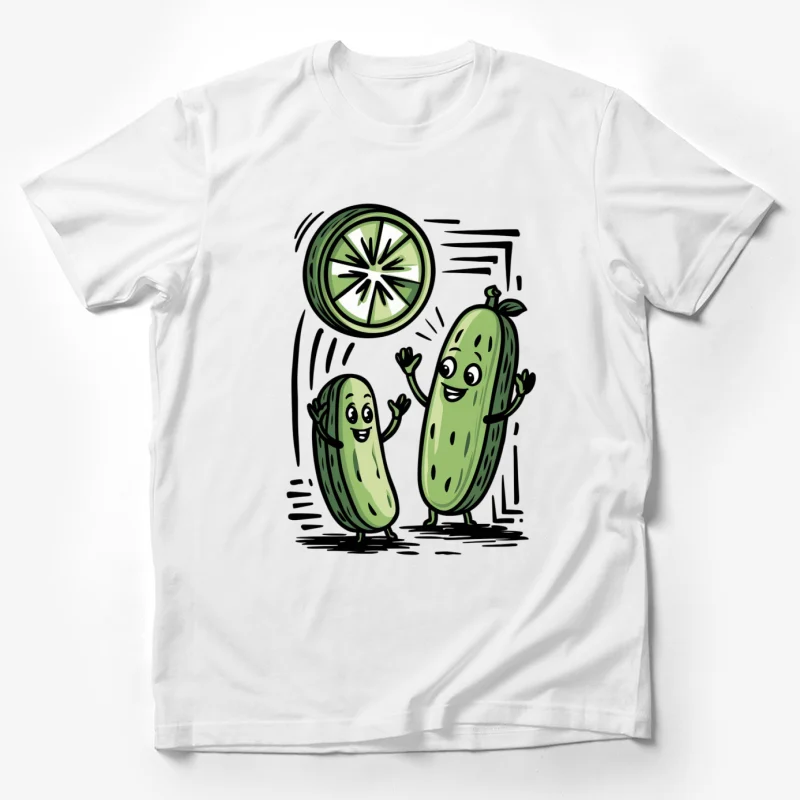 cartoon cucumber anthropomorphic lime slice vegetables happy illustration green Male T-Shirt