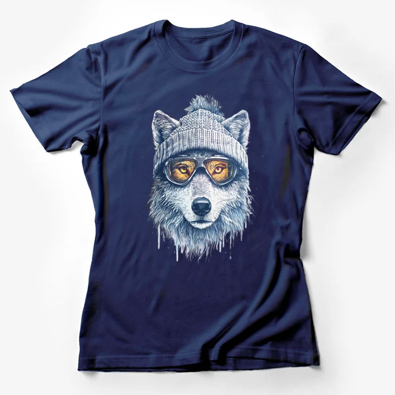 Winter Extreme Sports Wolf   wolf winter sunglasses beanie hat animal art cool hipster illustration Female T-Shirt