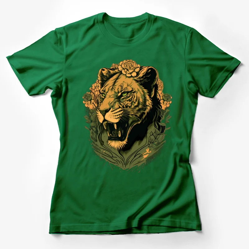 Lioness art illustration floral roaring wildlife nature Female T-Shirt