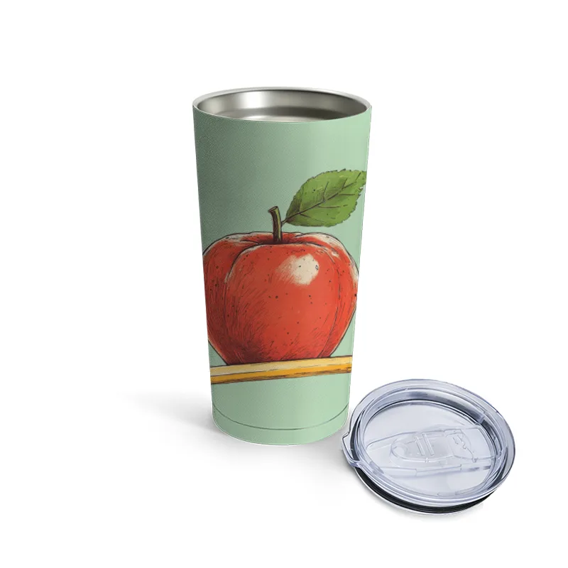 Educational Still Life: Apple and Pencil Illustration Travel Mug