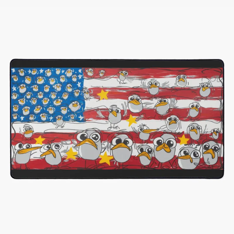 Patriotic Seagull Cartoon on American Flag Desk Mat