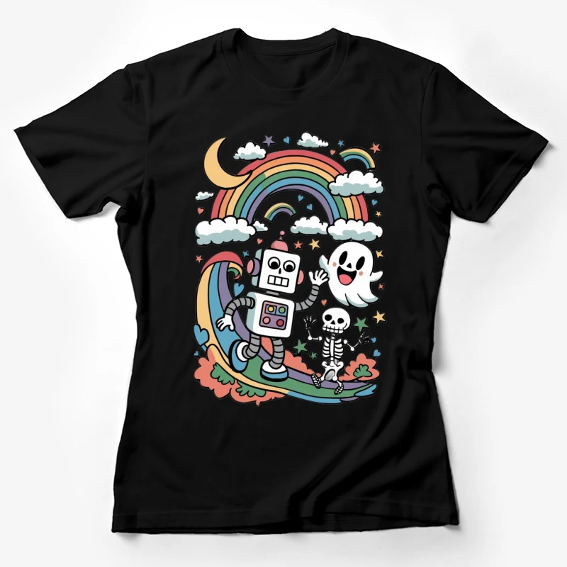 cartoon rainbow robot ghost skeleton cute whimsical colorful Female T-Shirt