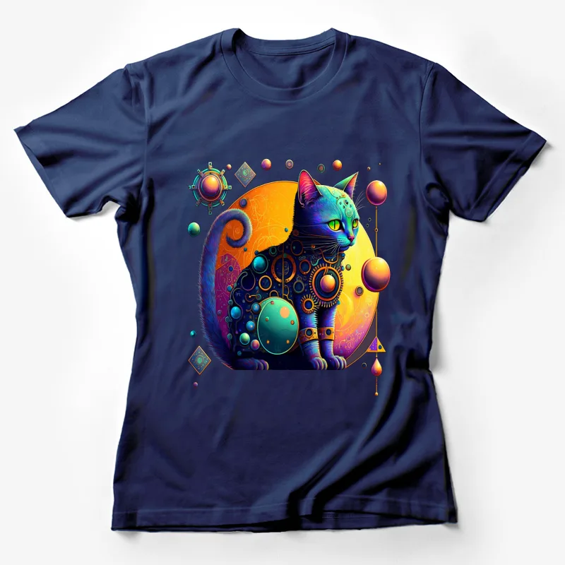 Cat art colorful psychedelic abstract fantasy geometric shapes Female T-Shirt