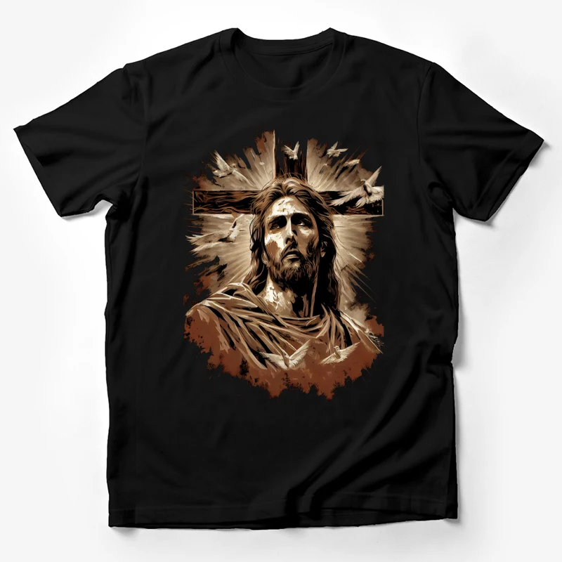 Jesus religious art Christianity spiritual portrait sepia tones dramatic lighting Male T-Shirt