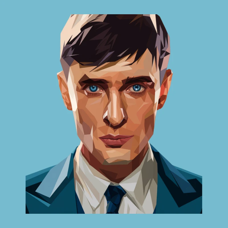 Stylized Low Poly Portrait of Businessman with Blue Eyes Pin