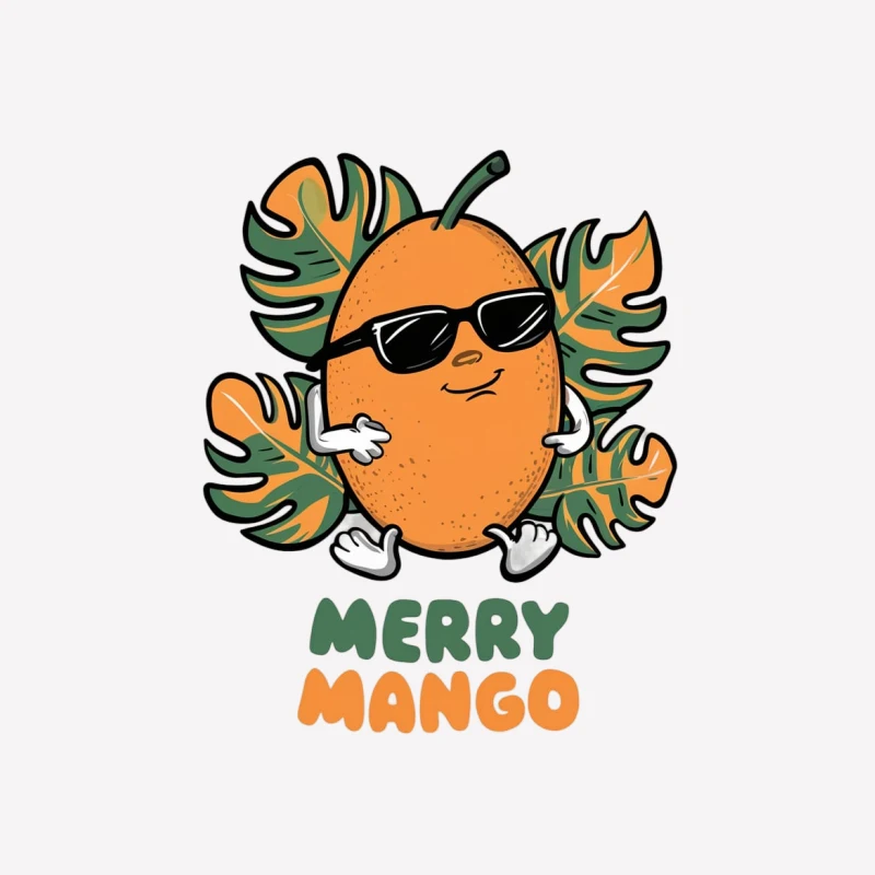 mango cartoon character sunglasses tropical leaves fruit mascot merry mango cute illustration summer vibes Female T-Shirt