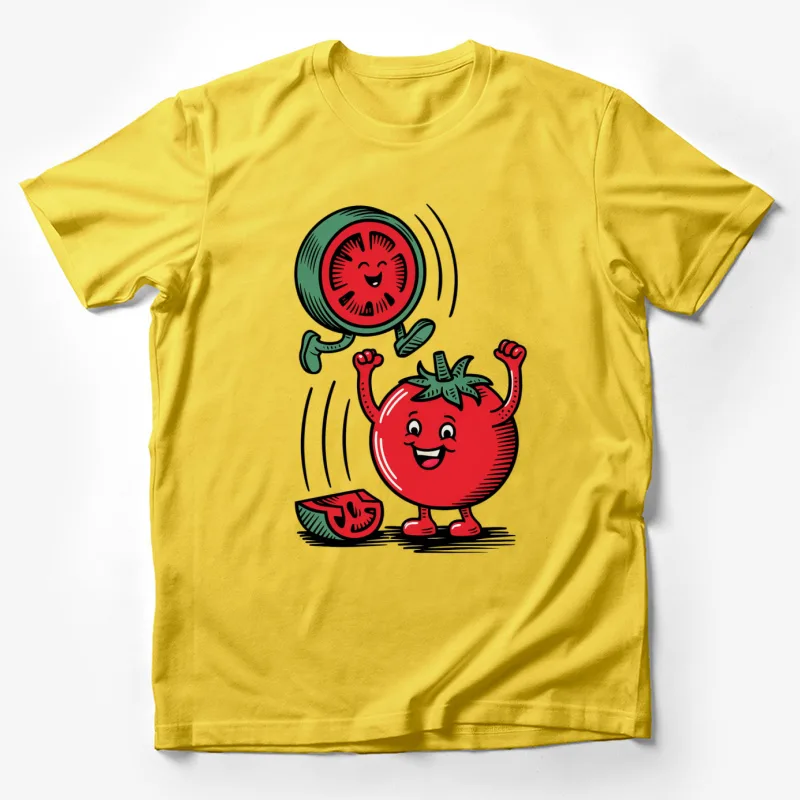 cartoon tomato anthropomorphic illustration fruit cheerful retro style food character Male T-Shirt