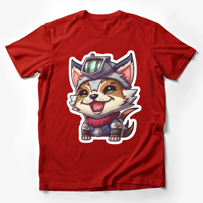 Cat cute animal aviator hat red scarf armor fantasy character Male T-Shirt