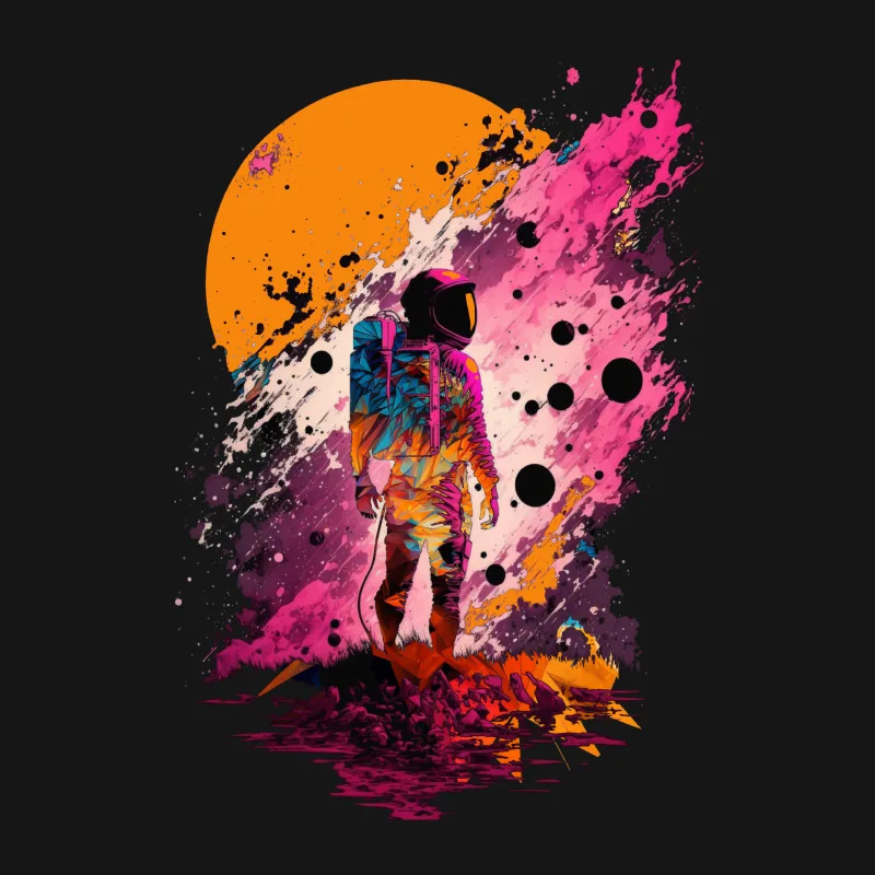 Space suit astronaut abstract art colorful splatter paint surreal cosmic Male T-Shirt