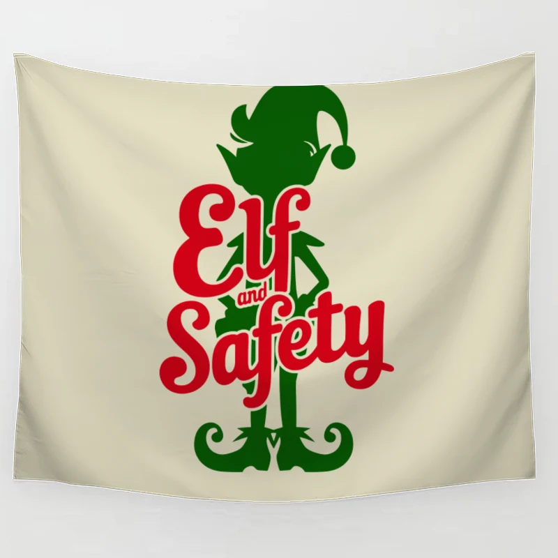 Christmas Elf Safety Logo Typography Design Tapestry