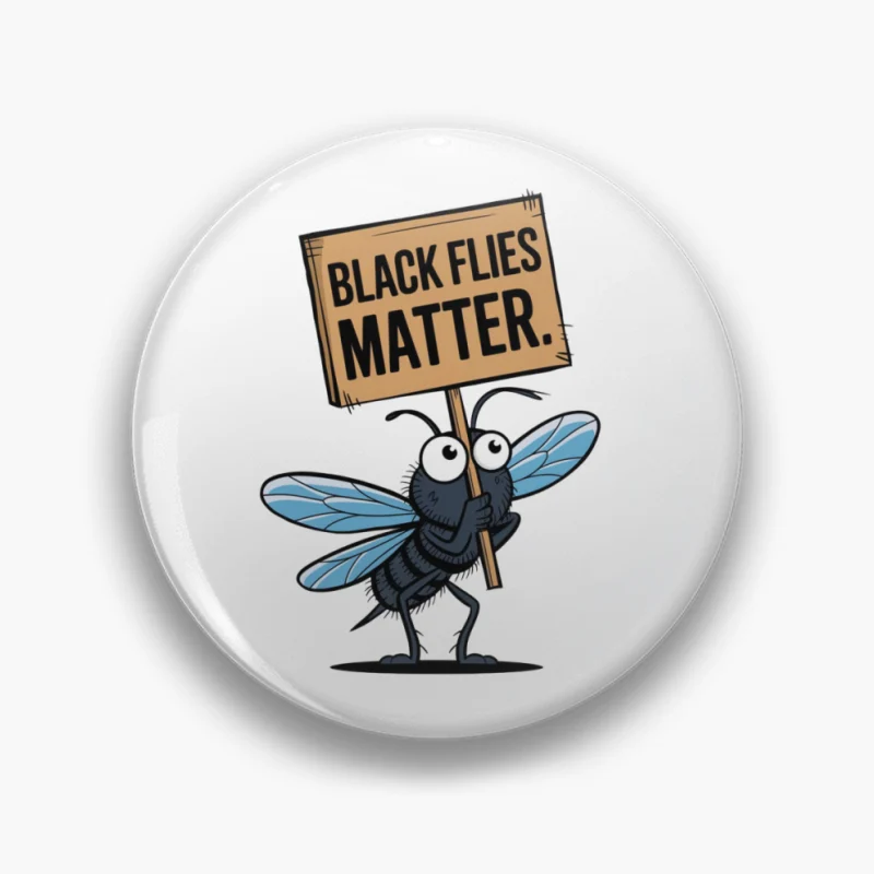 Cartoon Fly Holding "Black Flies Matter" Protest Sign Pin