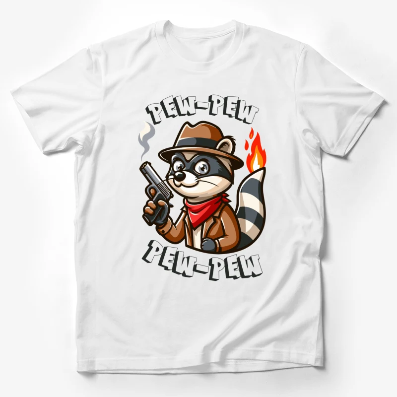 cartoon raccoon gun bandit cowboy fire pew-pew Male T-Shirt