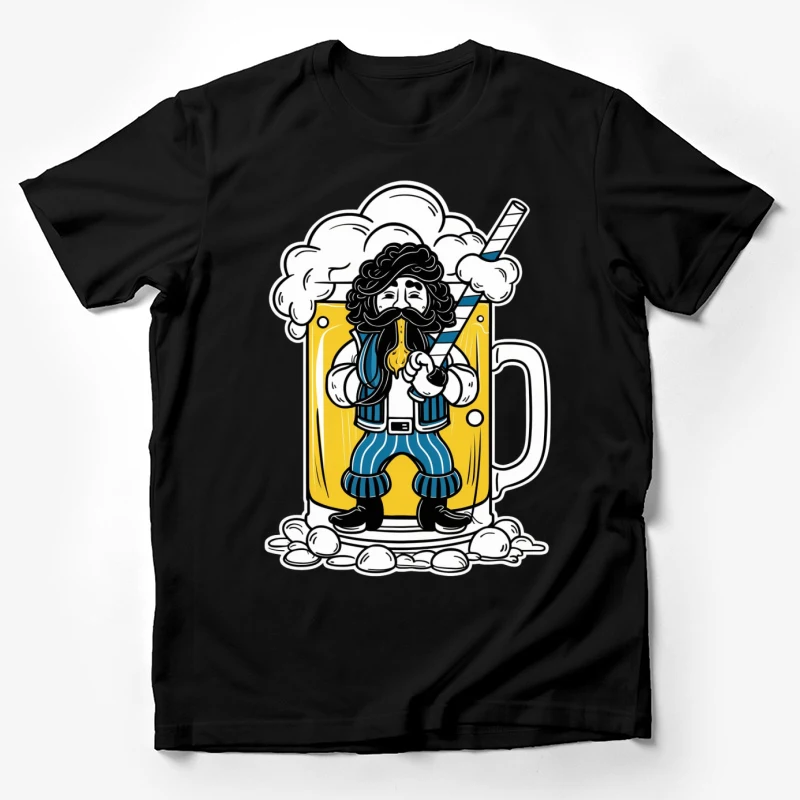 beer mug cartoon character pirate foam straw illustration humor Male T-Shirt