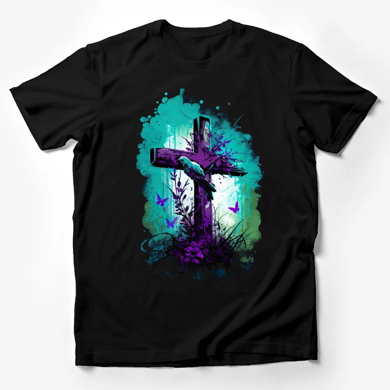 Cross artistic spiritual colorful abstract butterflies nature-inspired Male T-Shirt