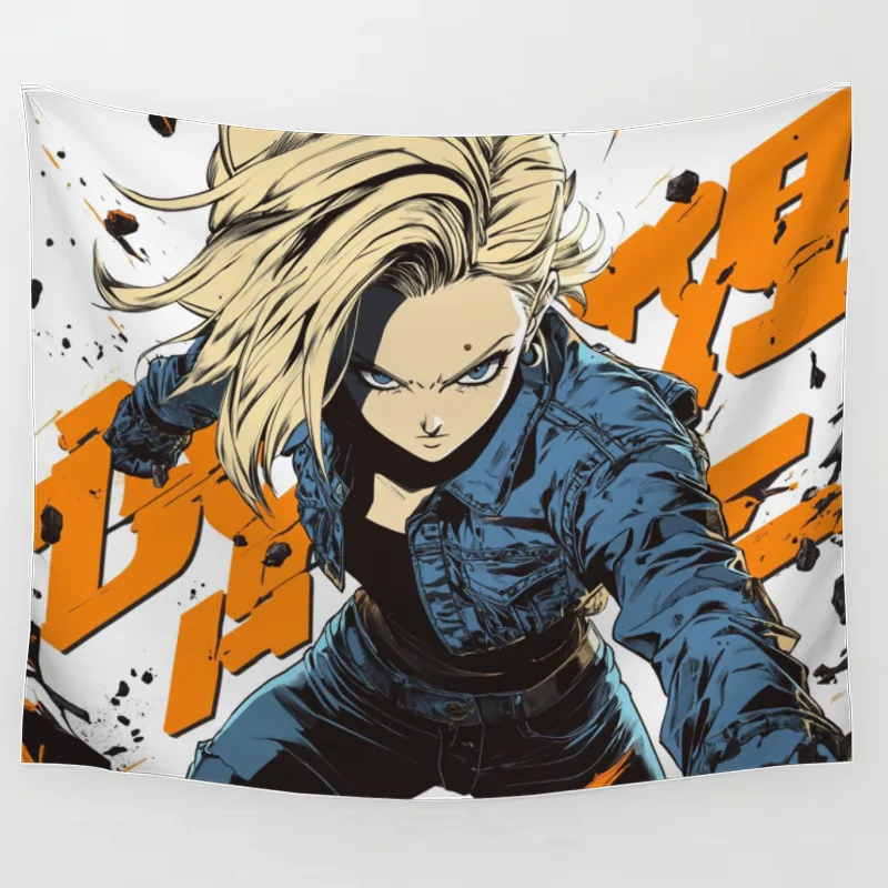 Dynamic Anime Character in Action-Packed Scene Tapestry