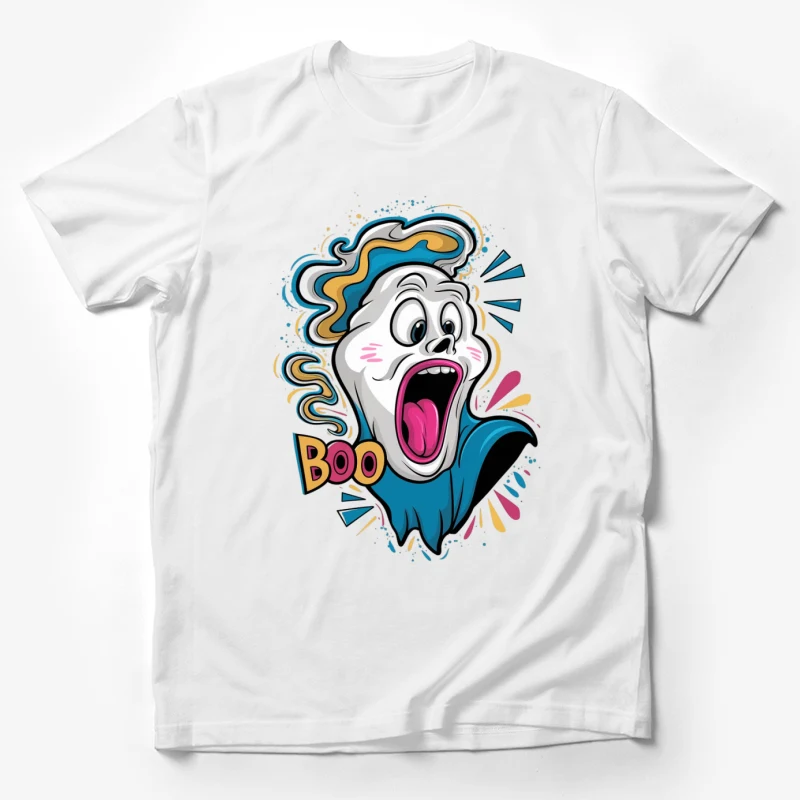 cartoon ghost halloween spooky boo colorful comic style wide mouth surprised expression Male T-Shirt