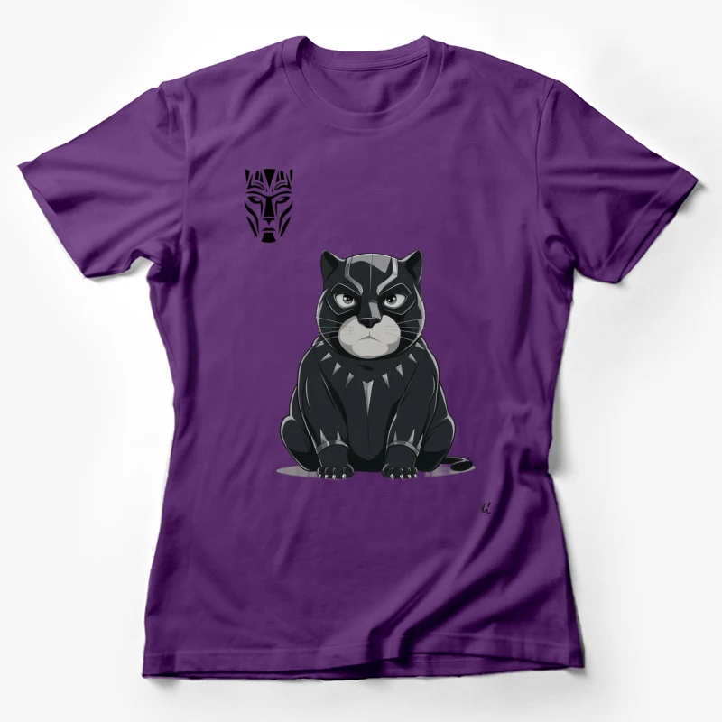 cartoon cat black panther superhero mask illustration comic character animal Female T-Shirt