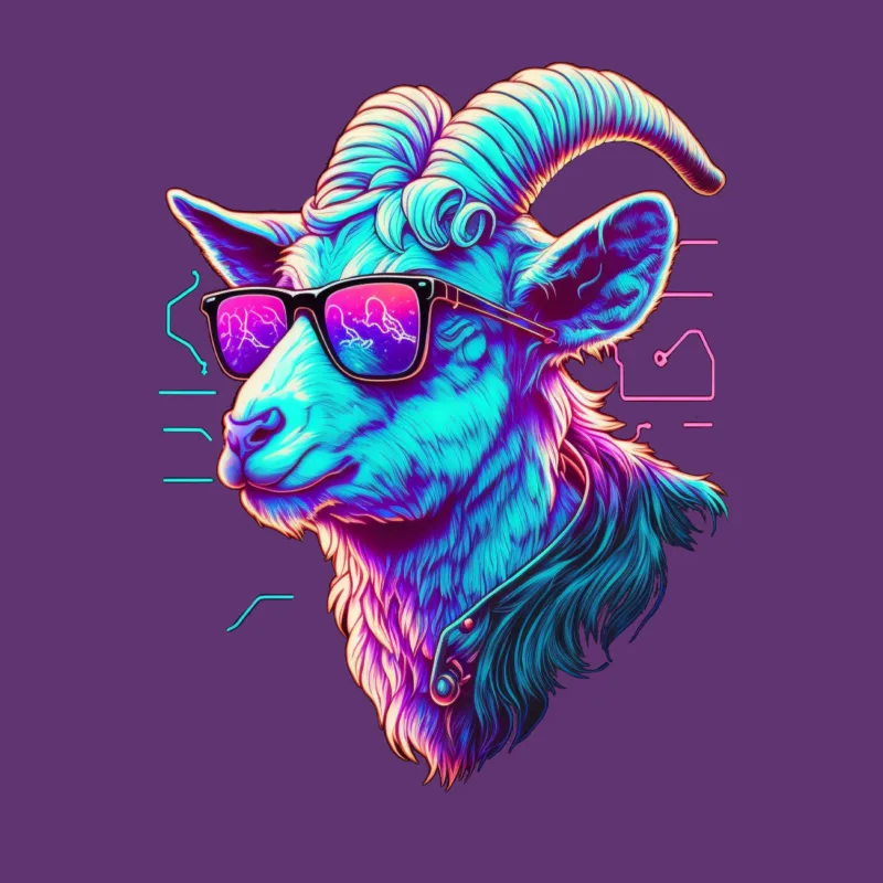 Goat colorful sunglasses portrait digital art vibrant pop art Female T-Shirt