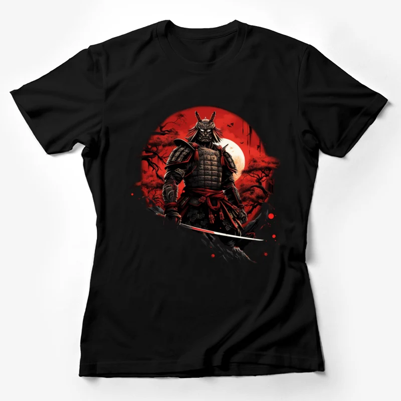 samurai warrior armor sword moon red background dark fantasy japanese Female T-Shirt