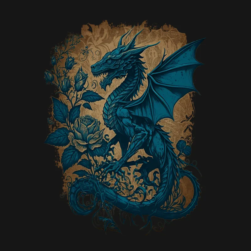 Dragon fantasy art mythical creature blue wings illustration Male T-Shirt