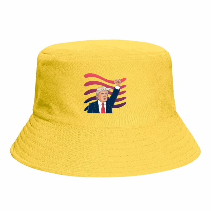 Patriotic Political Illustration with Navy Suit and Raised Fist Bucket Hat
