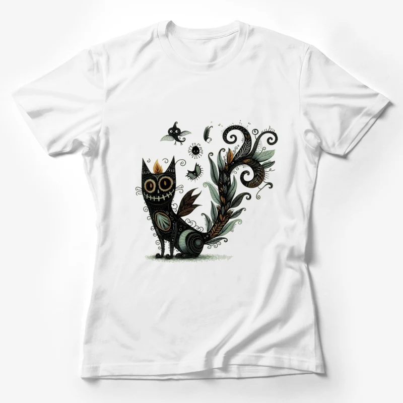 illustration fantasy creature owl whimsical nature decorative black and white surreal Female T-Shirt