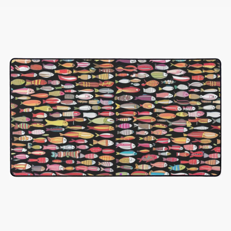 Vibrant Fish Pattern: A Diverse Aquatic Illustration Desk Mat