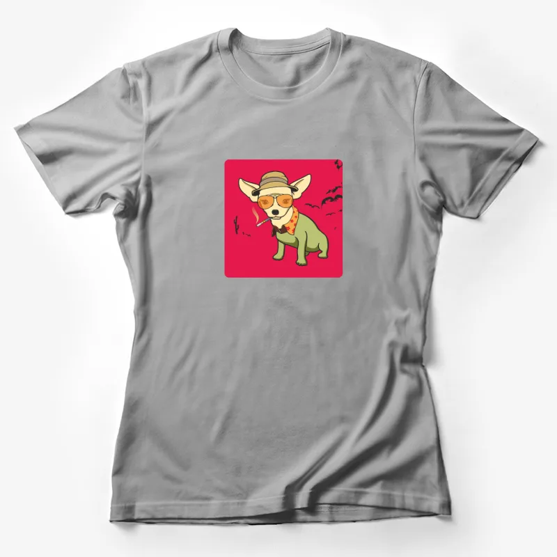 Chihuahua Hunter S puppy. Dog sunglasses hat cigarette humor illustration pop ar Female T-Shirt