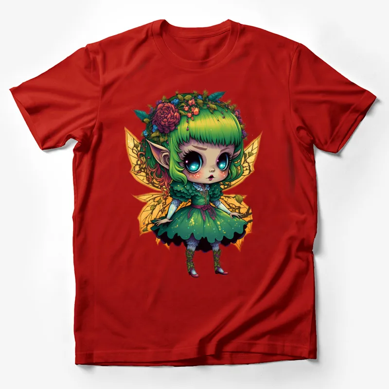 Fairy fantasy cartoon character big eyes green hair colorful cute whimsical Male T-Shirt