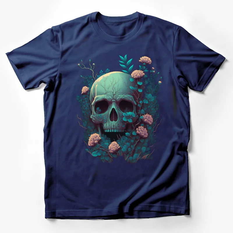 Skull flowers nature art illustration dark surreal Male T-Shirt