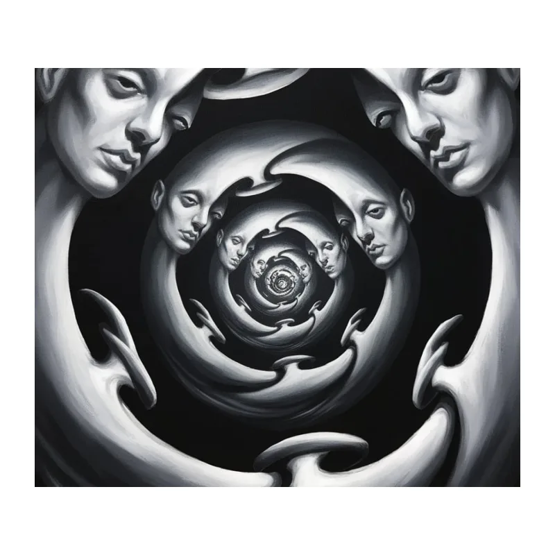Spiral of Faces: A Surrealist Optical Illusion Tapestry
