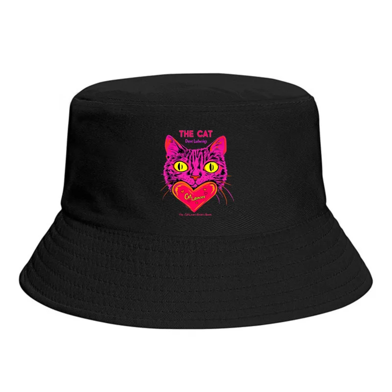 Vibrant Cat Illustration Poster with Heart Bucket Hat