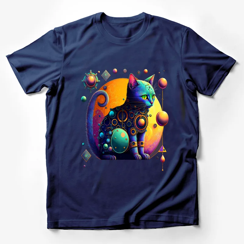 Cat art colorful psychedelic abstract fantasy geometric shapes Male T-Shirt