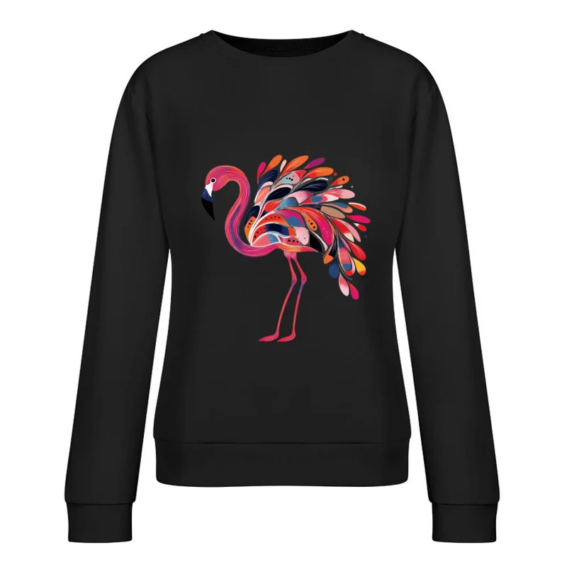 Colorful Abstract Flamingo Illustration: Stylized Bird Art Female Pullover Sweatshirt