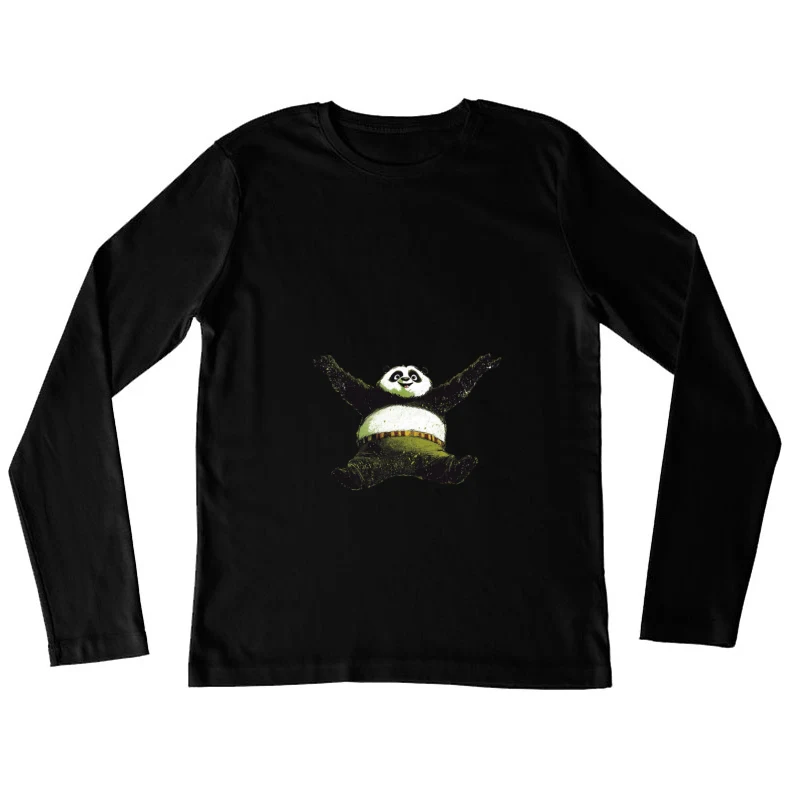 Joyful Cartoon Panda Jumping with Arms Raised Female Long Sleeve T-Shirt