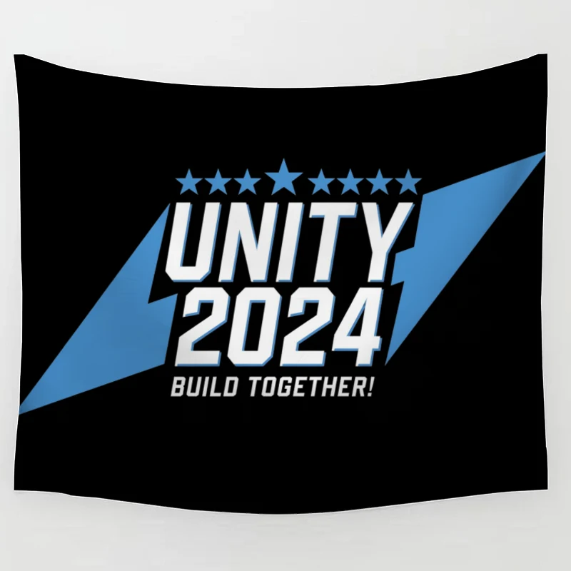 Unity 2024 Political Campaign Logo with Blue Lightning Bolt Tapestry