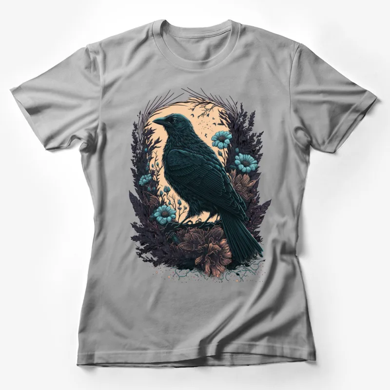 Raven illustration flowers nature gothic art dark Female T-Shirt