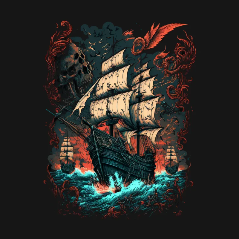 Ship pirate skull fantasy illustration sea monster gothic Female T-Shirt