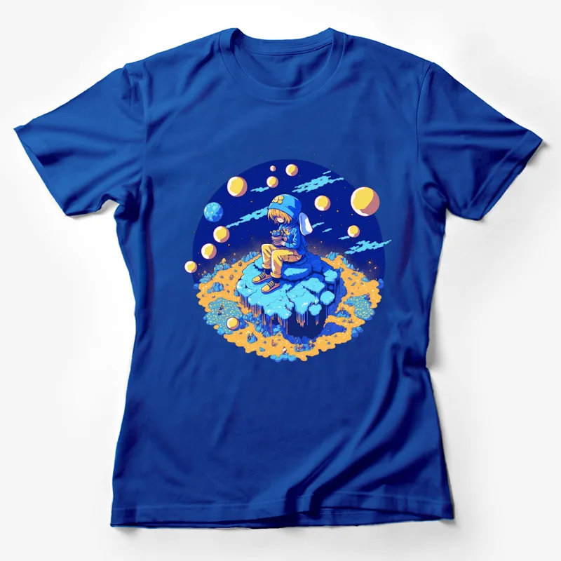 Space planets cartoon colorful fantasy cosmic illustration Female T-Shirt