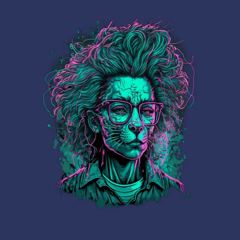 Portrait neon colors surreal psychedelic abstract glasses Female T-Shirt