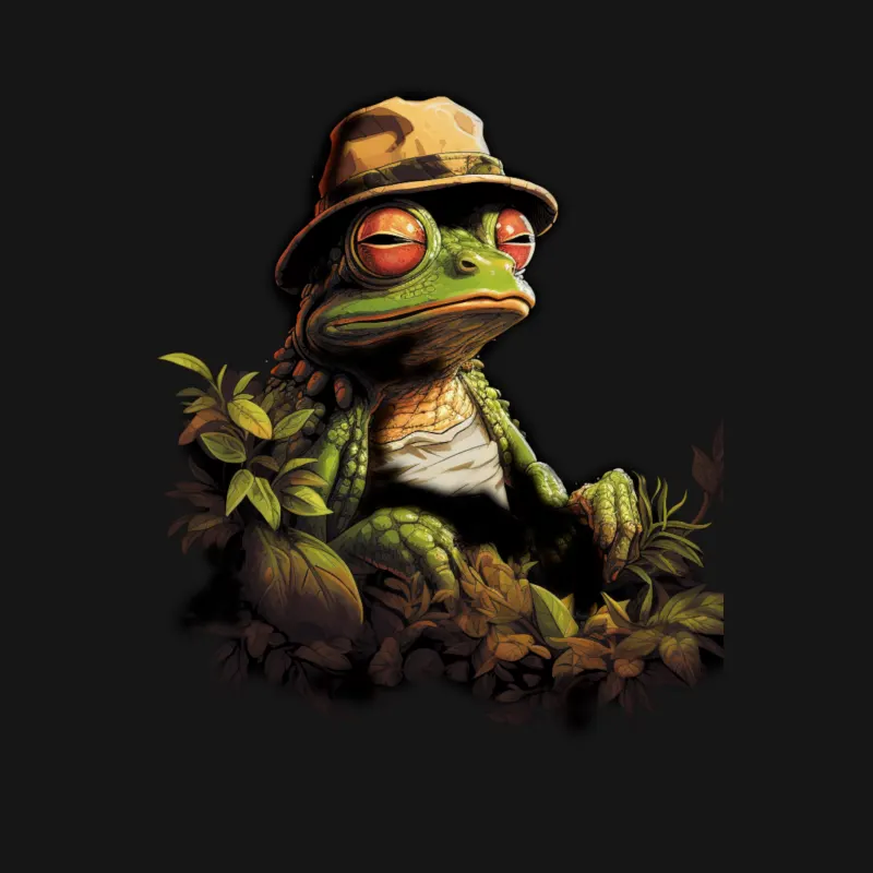 frog cartoon character hat leaves anthropomorphic digital art illustration whimsical Male T-Shirt