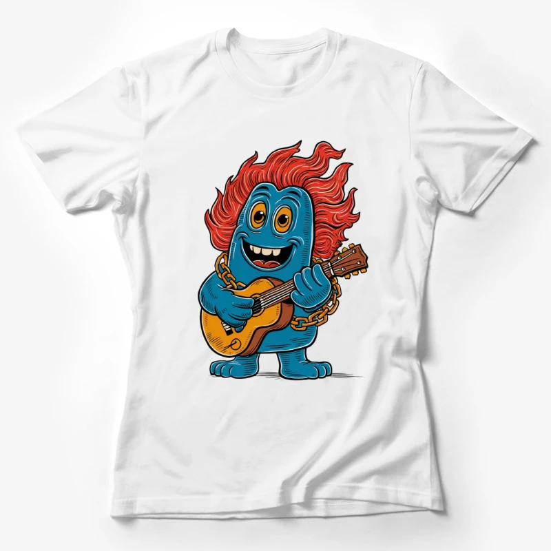 cartoon character monster guitar red hair blue skin chains musical creature Female T-Shirt