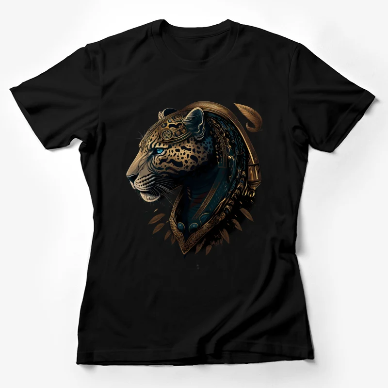 Leopard fantasy art steampunk animal portrait illustration ornate bronze details Female T-Shirt